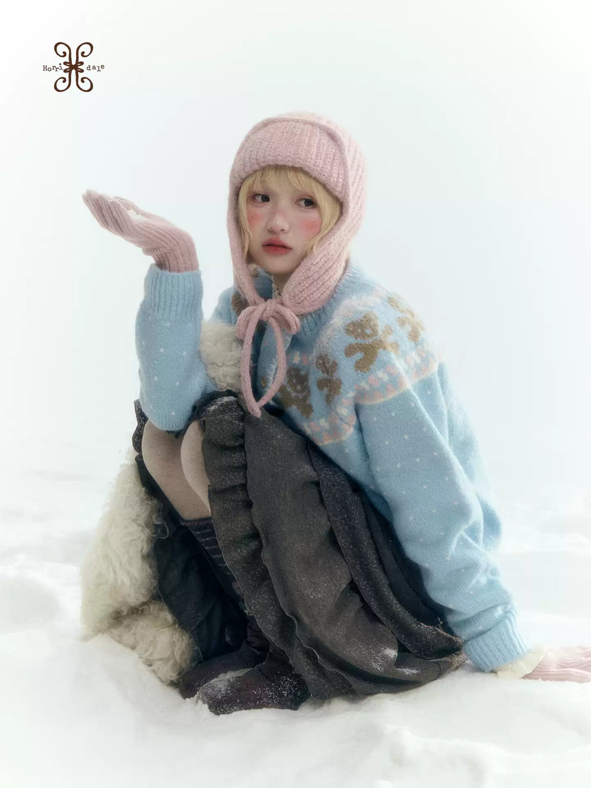 Horridale - Gummy Bear Vintage Embroidered Knit Cardigan – Snow Mountain Blue