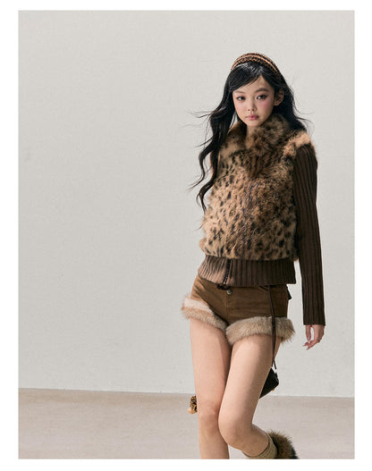 少也眼 "Soft Landing" Faux-Layered Leopard Fur Jacket 54136543