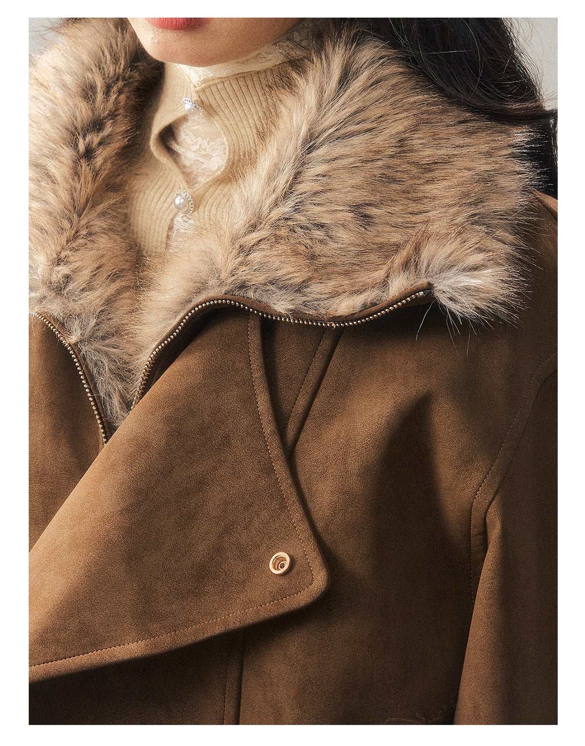 少也眼 "Cloud Veils Over the Mountains" Hepburn-Style Padded Faux Suede Butterfly Coat