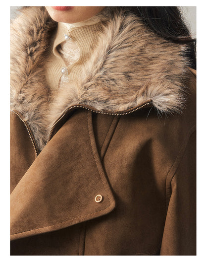 少也眼 "Cloud Veils Over the Mountains" Hepburn-Style Padded Faux Suede Butterfly Coat