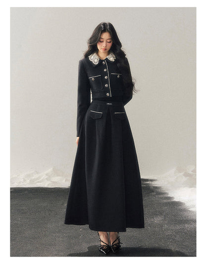 少也眼 "Whispers of Lace" Black French Lace Two-Piece Skirt Set