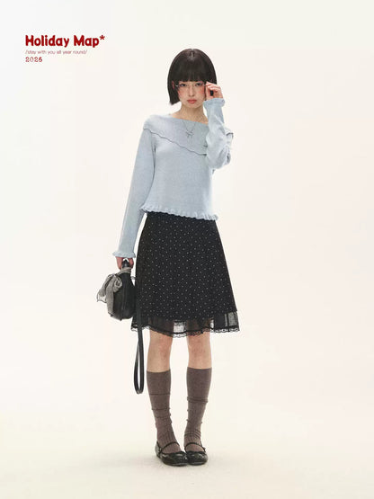 "Polka Reverie" Black Polka Dot Bow Pleated Mini Skirt