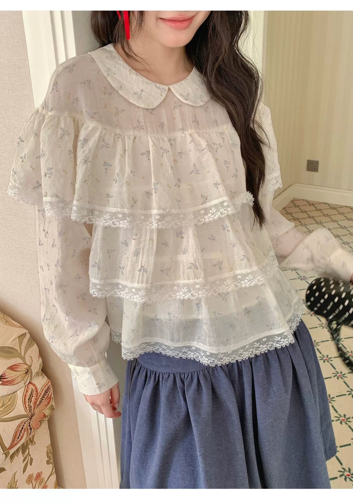 [RF] “Vanilla Blossom Reverie” Lace Blouse (Pink / White)