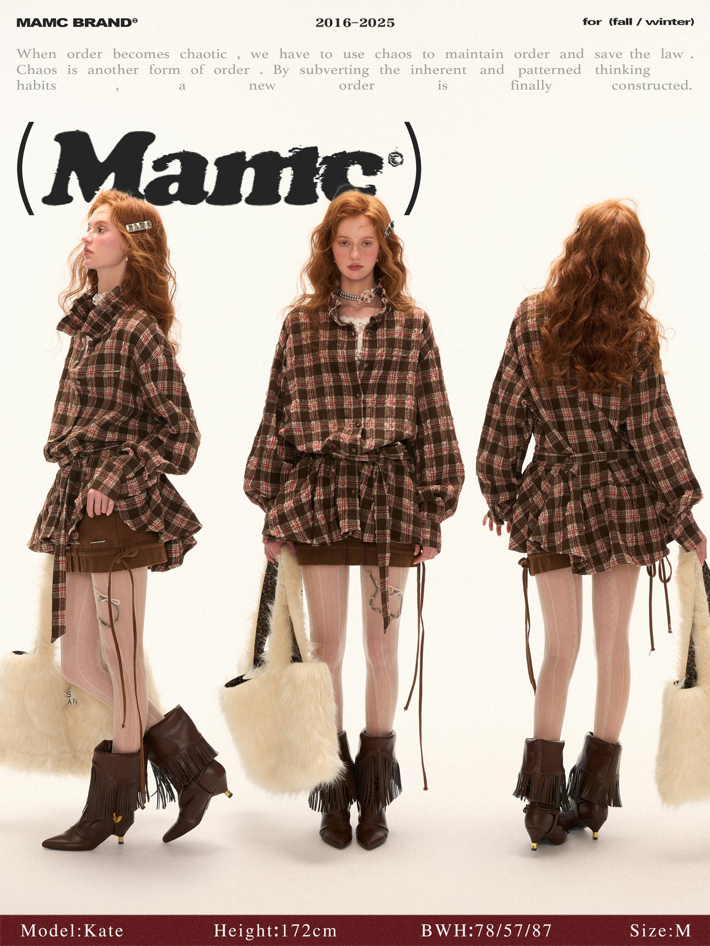 MAMC - Brown Bow Plaid Shirt Dress