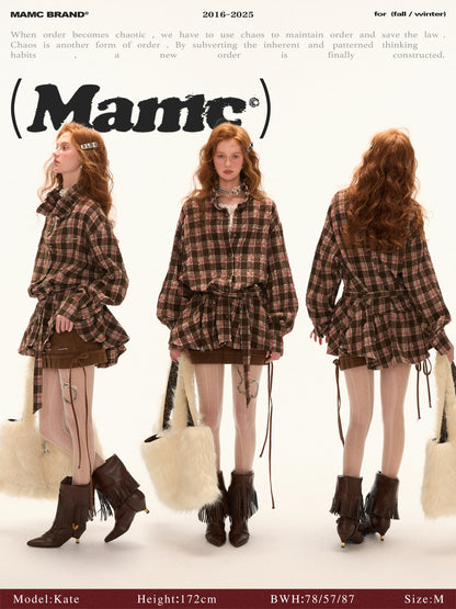 MAMC - Brown Bow Plaid Shirt Dress