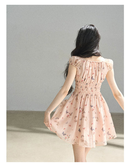 "A Meadow of Dreams" Dutch Cream Ruched Babydoll Mini Dress