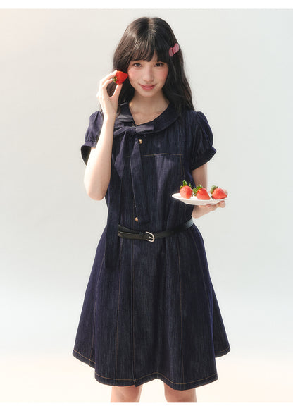 [CAN] "Soft Blue Bubble" Indigo Denim Doll Collar Dress Set