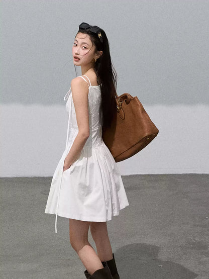OAKMOO - "Floral Reverie" Embroidered Cotton Dress – Gardenia White 25Q417