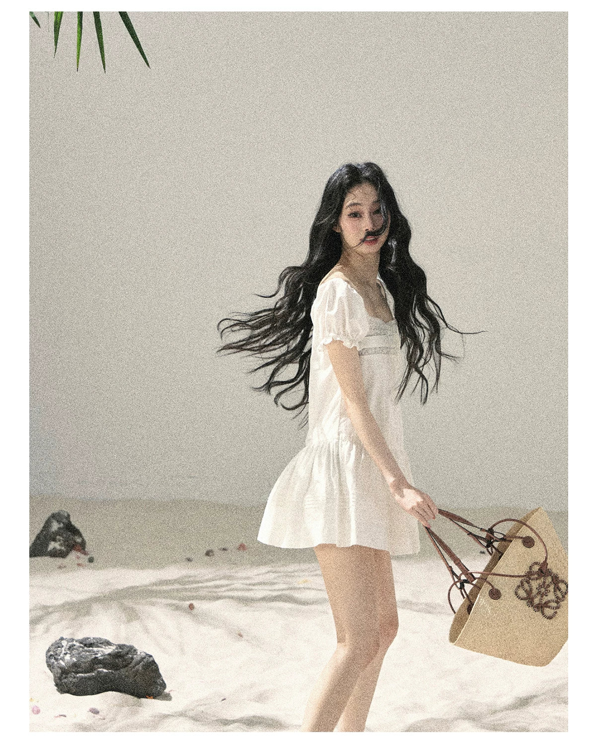 "Light as a Cloud" Frost White Puff Sleeve Lace Babydoll Mini Dress
