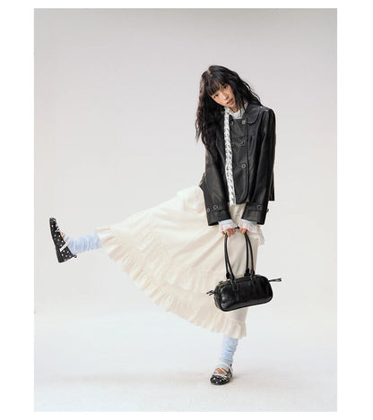 [CAN] "Soft Whisper" Ivory Embroidered Lace Layered Midi Skirt