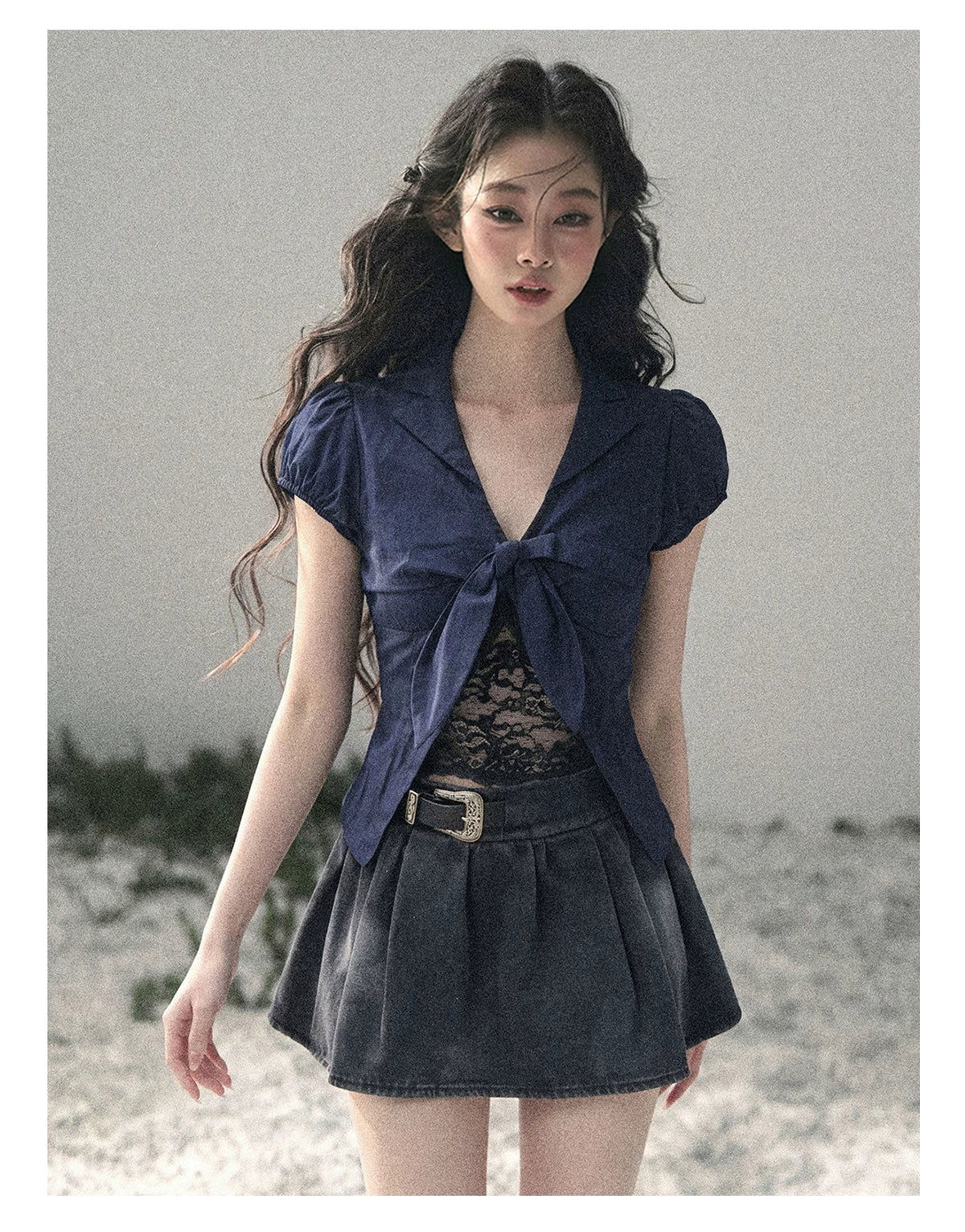 "Shimmer Across the Sea" Denim Bubble Skort (Rock Black/ Vintage Blue)