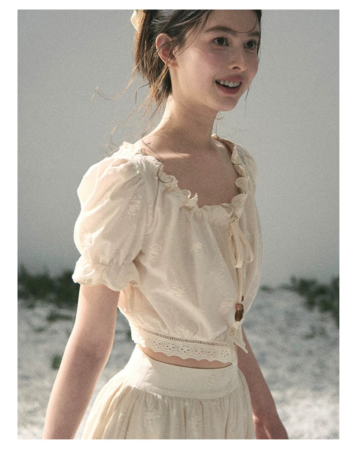 “Fallen Into the Garden” Dutch Cream Two-Piece Skirt Set 5635432