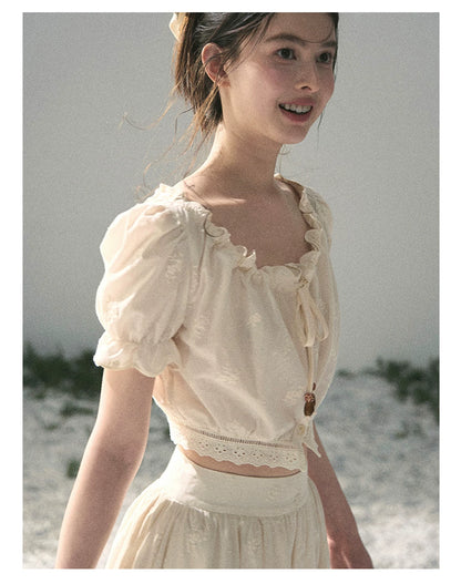 “Fallen Into the Garden” Dutch Cream Two-Piece Skirt Set 5635432