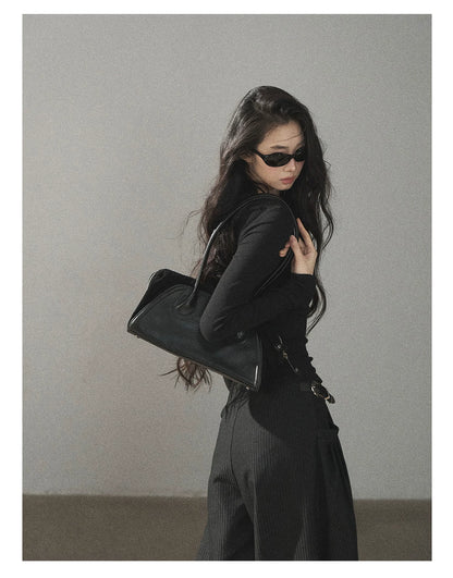AOMALM - "Midnight Glow" Black Striped Satin Wide-Leg Pants