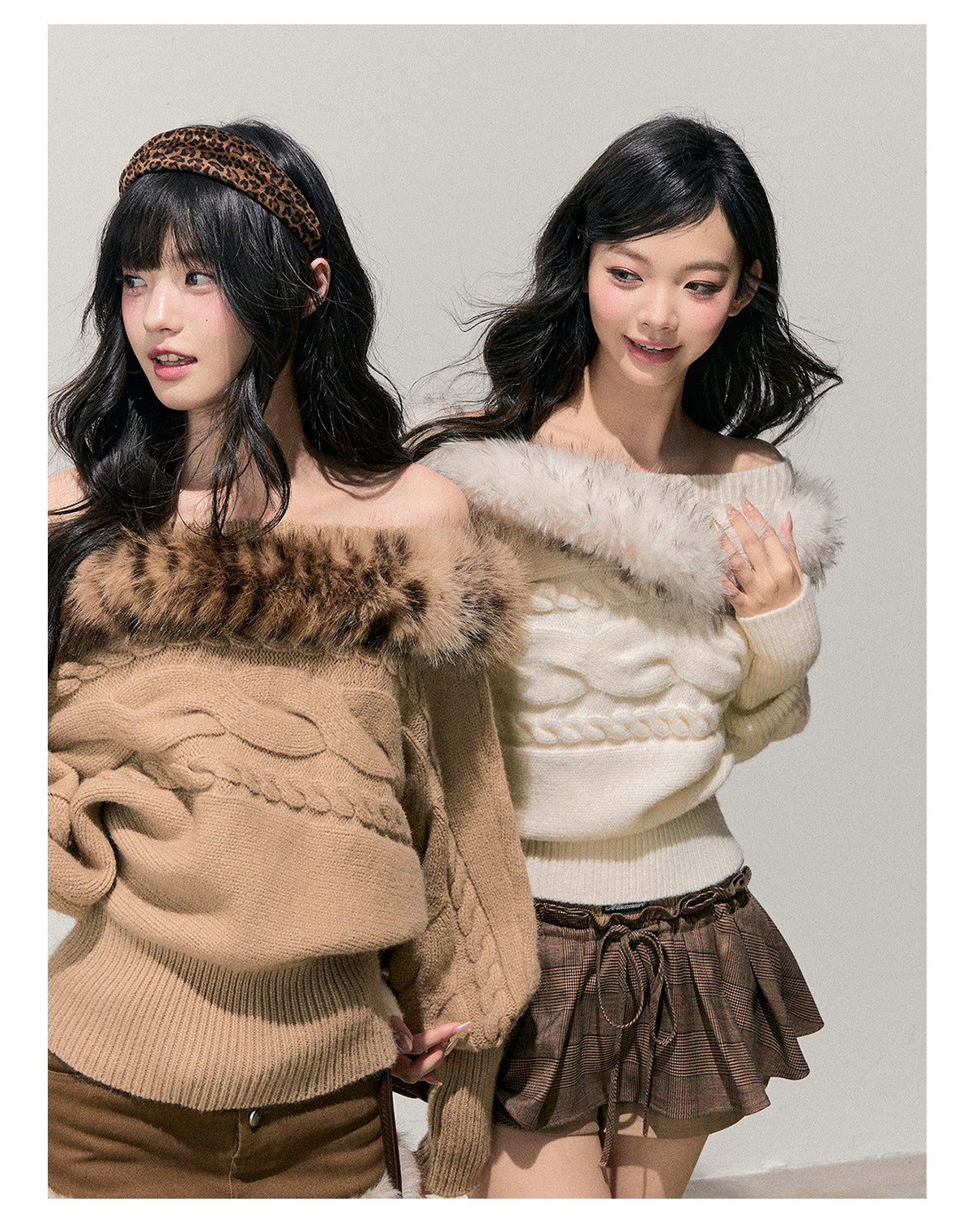 少也眼 “Tea-Scented Dusk” Off-Shoulder Mohair Sweater with Detachable Fur Trim 168459846