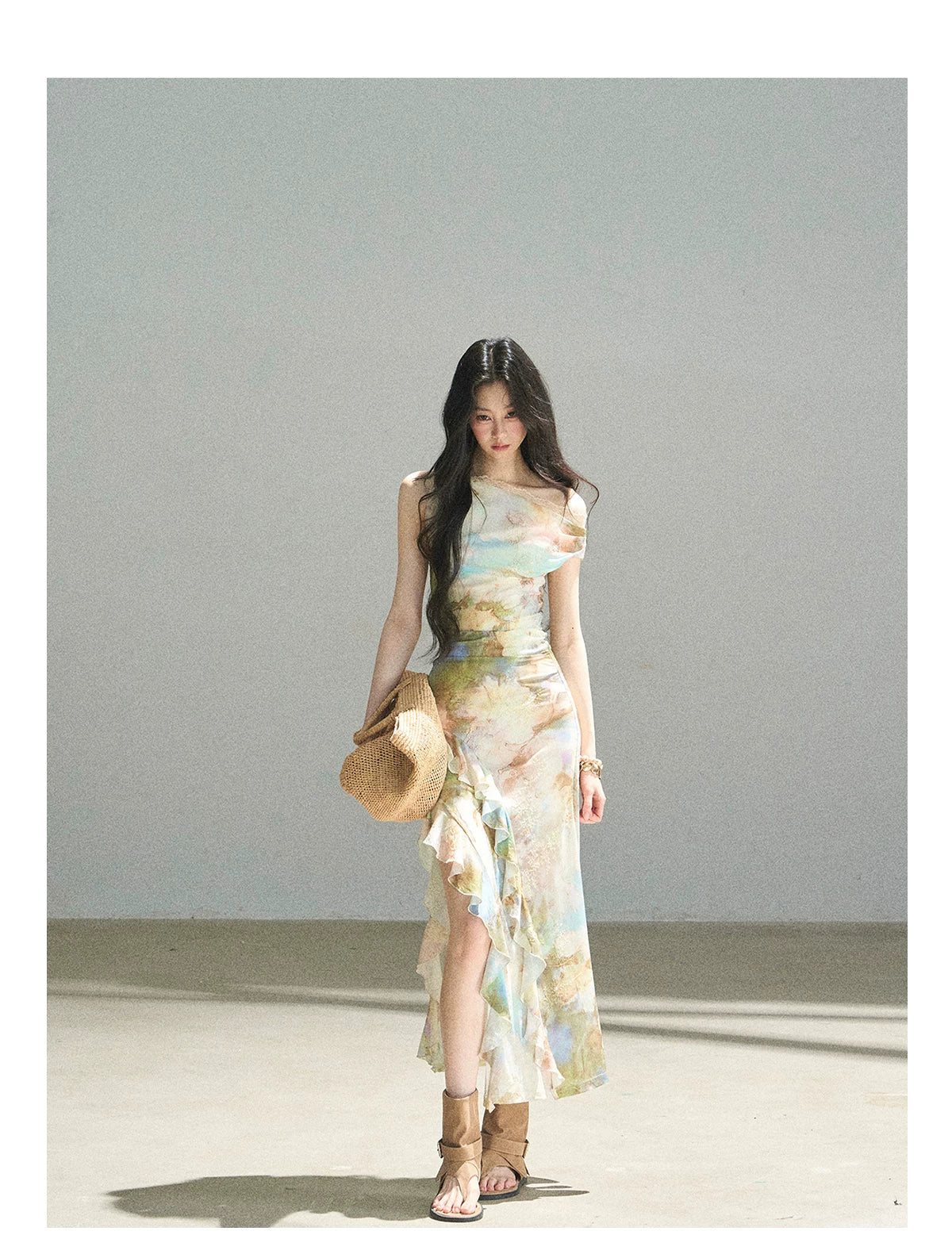 "Daisies & Poppies" Misty Meadow Off-Shoulder Lace Maxi Dress