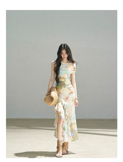 "Daisies & Poppies" Misty Meadow Off-Shoulder Lace Maxi Dress