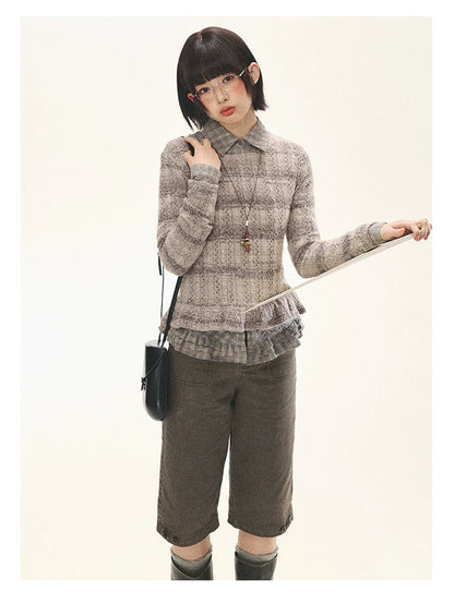 "Sandalwood Violet" Purple Mist Open-Knit Peplum Sweater