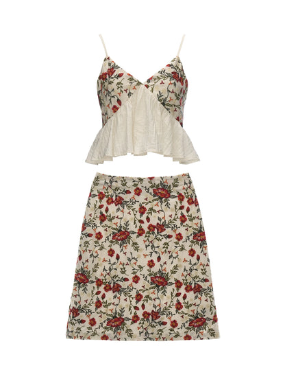 "Vintage Garden Mood" Embroidered Cami & A-line Skirt Set WE973