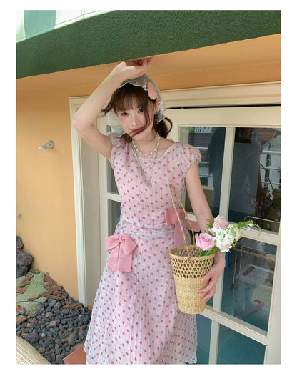 [RF] “Pink Mist Polka” Vintage Polka Dot Maxi Dress