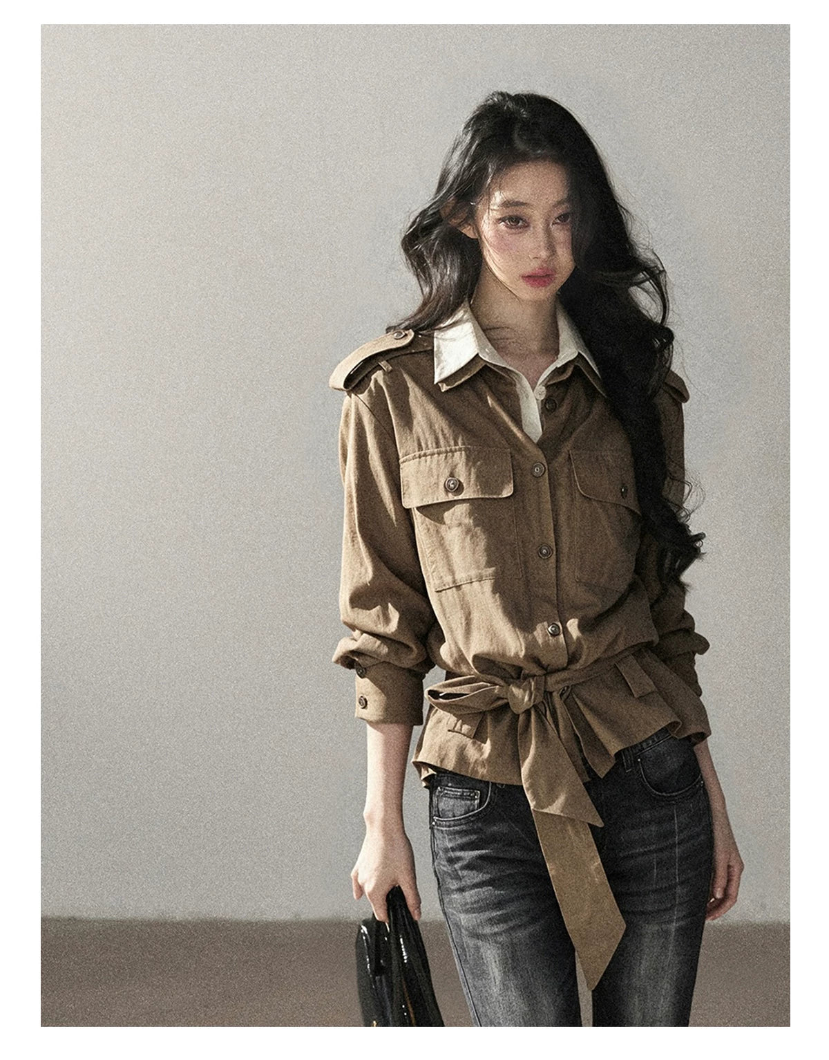 AOMALM - "The Final Chapter of an Old Dream" Roasted Pecan Brown Faux Two-Piece Linen Top with Belt