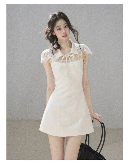 "Moonlit Rose Sonata" Cream Ivory Lace Mini Dress & Cape Set
