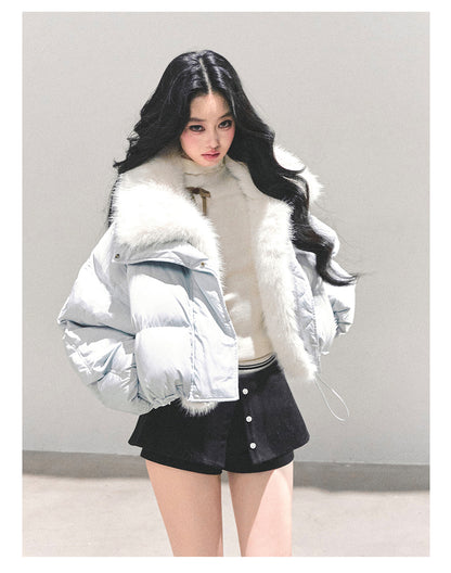 少也眼 "Silent Blue" Faux Fox Collar Down Jacket 784651
