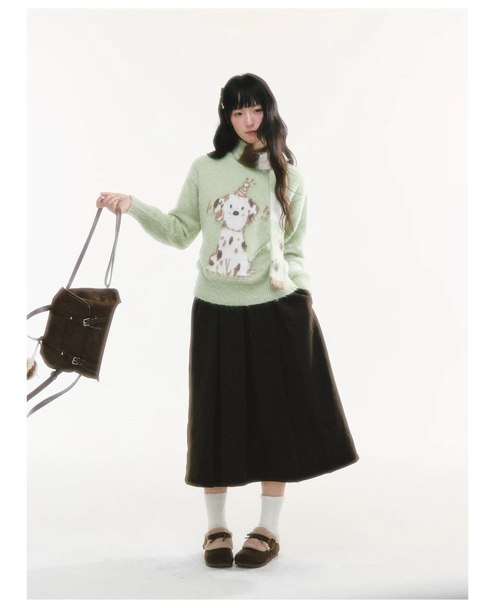 CREAMO2 - Spotted Dog Jacquard Crewneck Sweater (With Scarf)