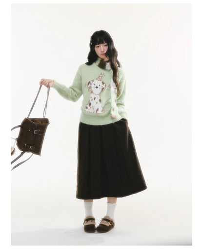 CREAMO2 - Spotted Dog Jacquard Crewneck Sweater (With Scarf)