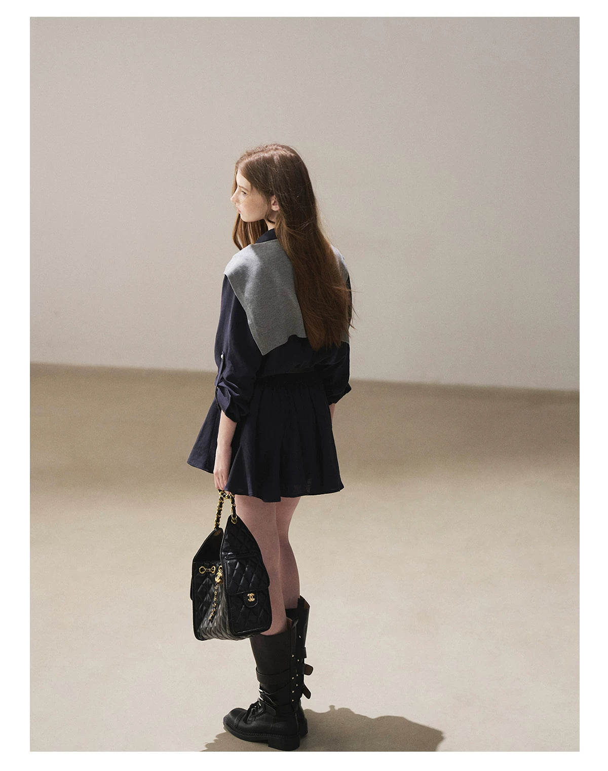 AOMALM - "Moonlight Sinks into the Sea" High-Intellect Utility Shirt Dress (Plain White / Navy Blue, with Belt & Optional Shawl)