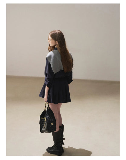 AOMALM - "Moonlight Sinks into the Sea" High-Intellect Utility Shirt Dress (Plain White / Navy Blue, with Belt & Optional Shawl)