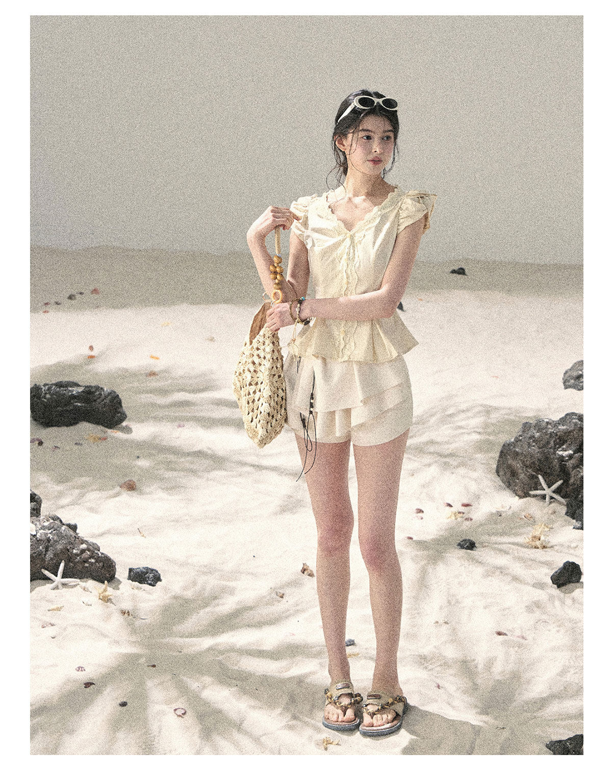 “Untouched Ivory” Milkshake Yellow Lace Puff Sleeve Blouse