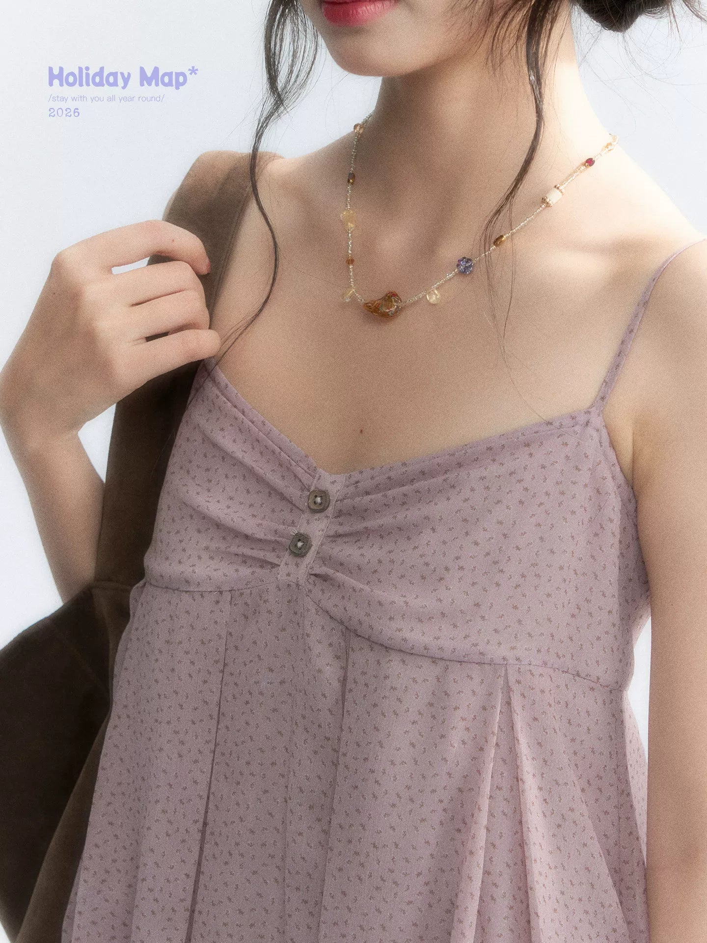 "Misty Lavender Reverie" Vintage Floral Lace Trim Midi Slip Dress