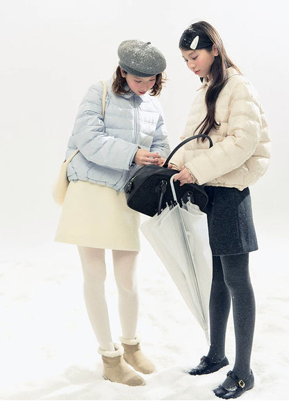 "Lily of the Valley Keepsake" Cropped Down Puffer Jacket (Pearl Beige/ Cloud Blue)