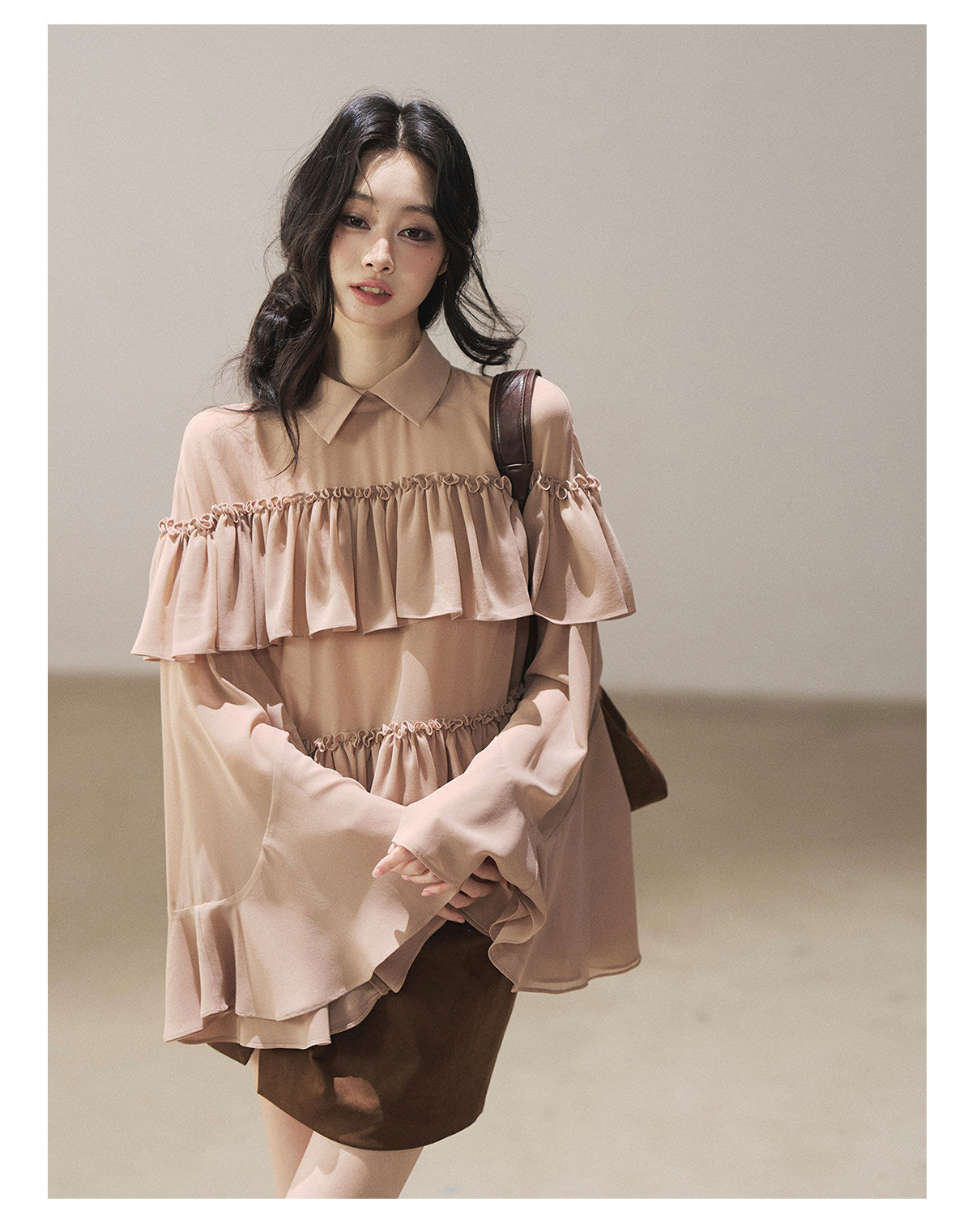 170726 "Veiled in the Evening Mist" Milk Tea Ruffle Blouse