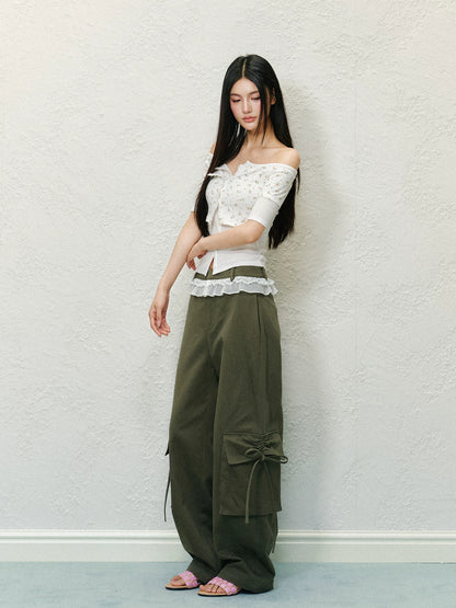 "Field Notes" Utility Wide-Leg Cargo Pants (Army Green/ Grape Purple)