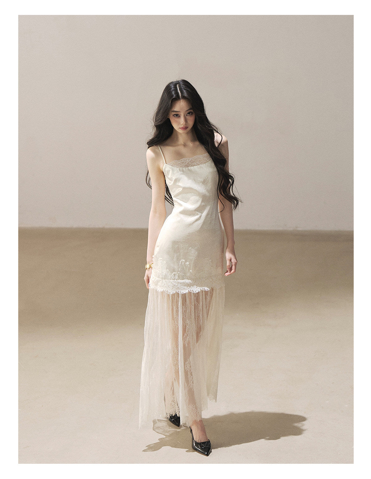 170726 "Your Open Meadow" Cream Apricot White Lace Slip Dress + Gray Taupe Tailored Blazer