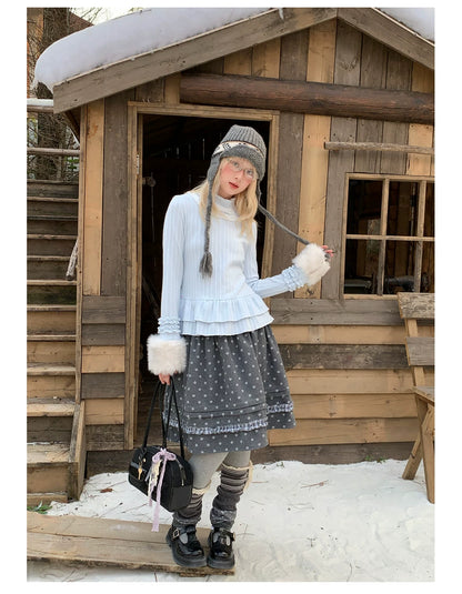 RF - Gray Floral Pinafore Top and Plaid Ruffle Skirt Set