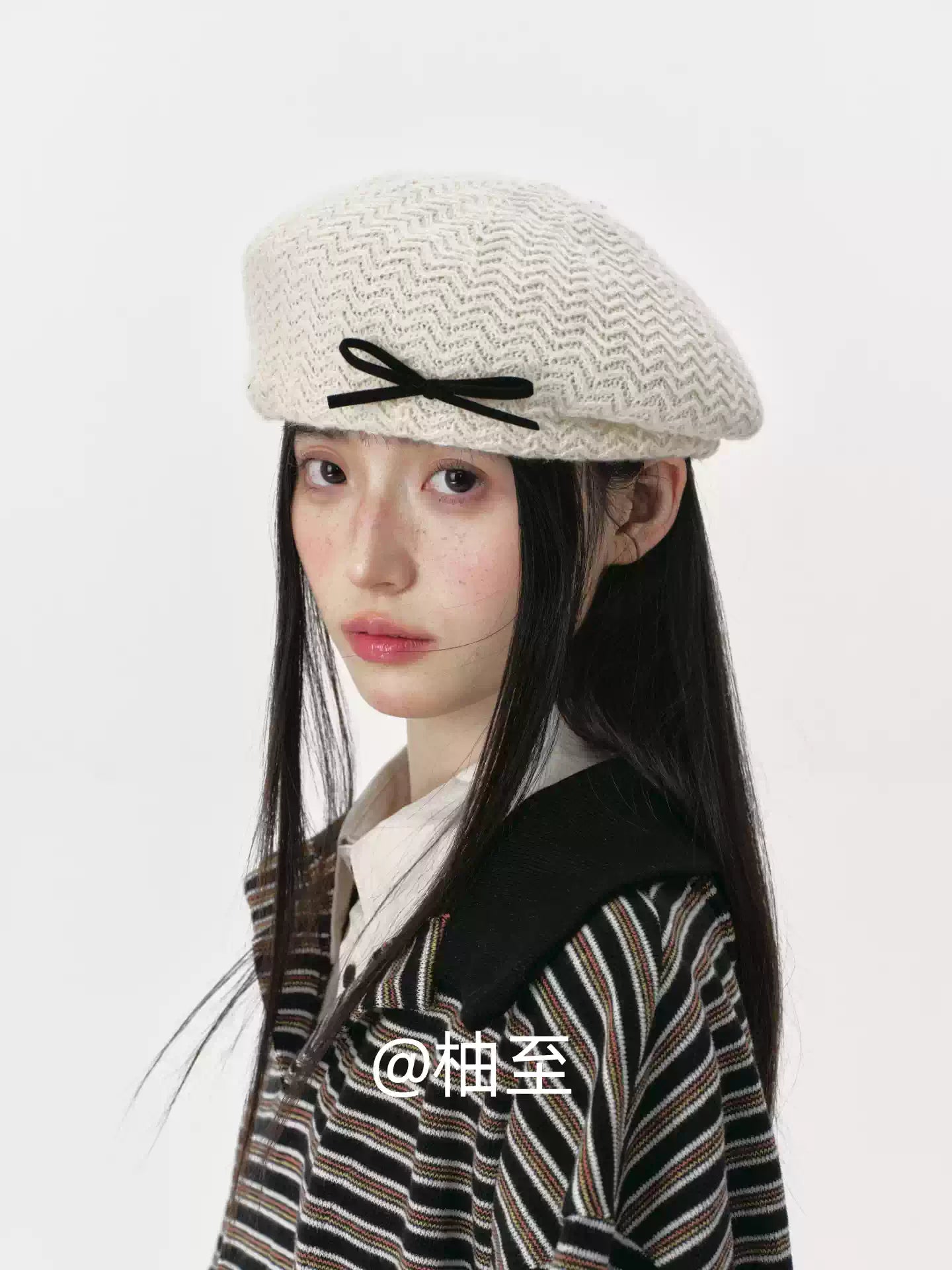 Ivory Cream Bow Knit Beret – Women's French Artist Hat