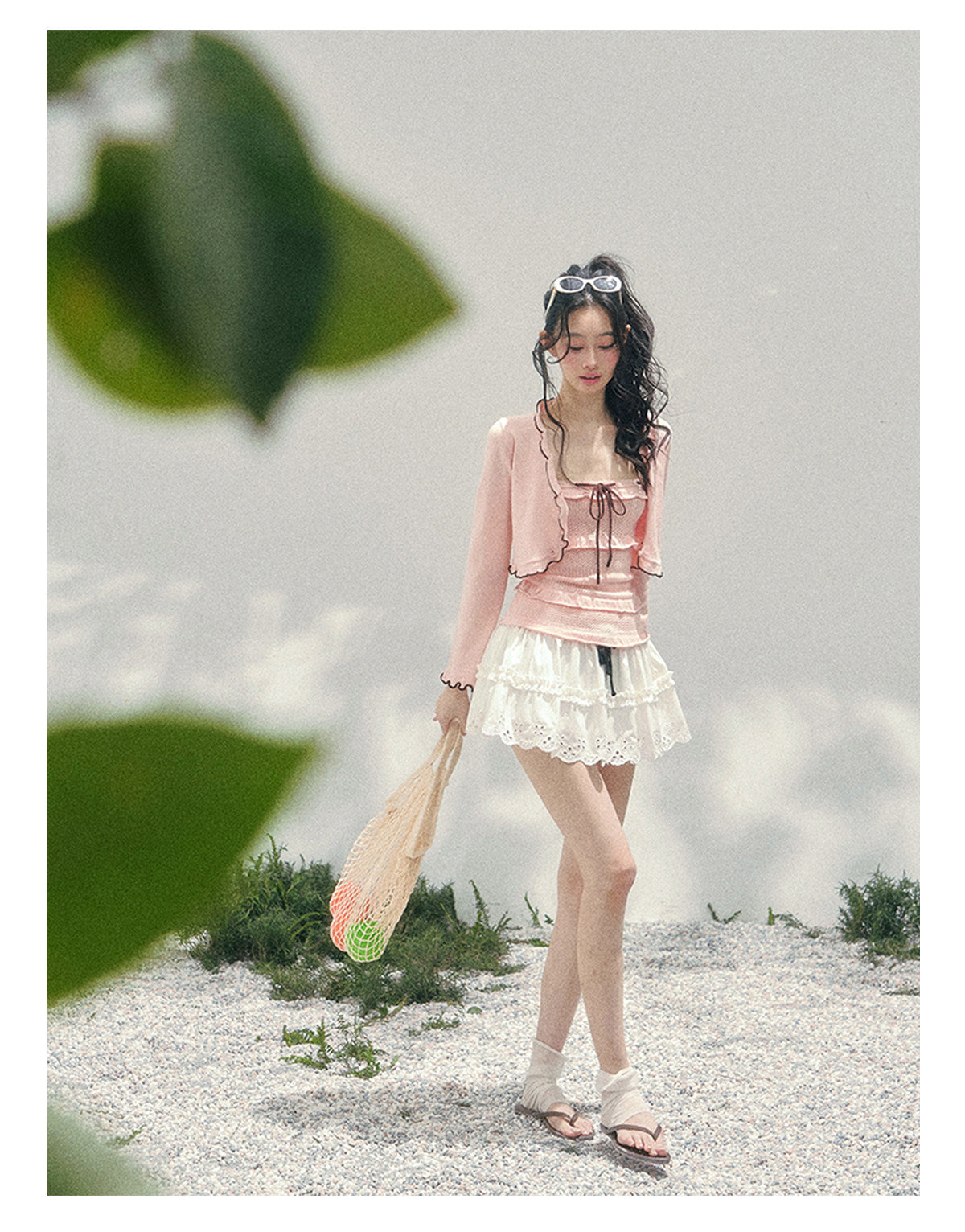 “Passing Through Her Dream” Knit Cardigan & Tube Top Set