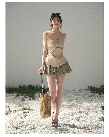 “Moonlit Haze” Dutch Cream Strapless V-Notch Top
