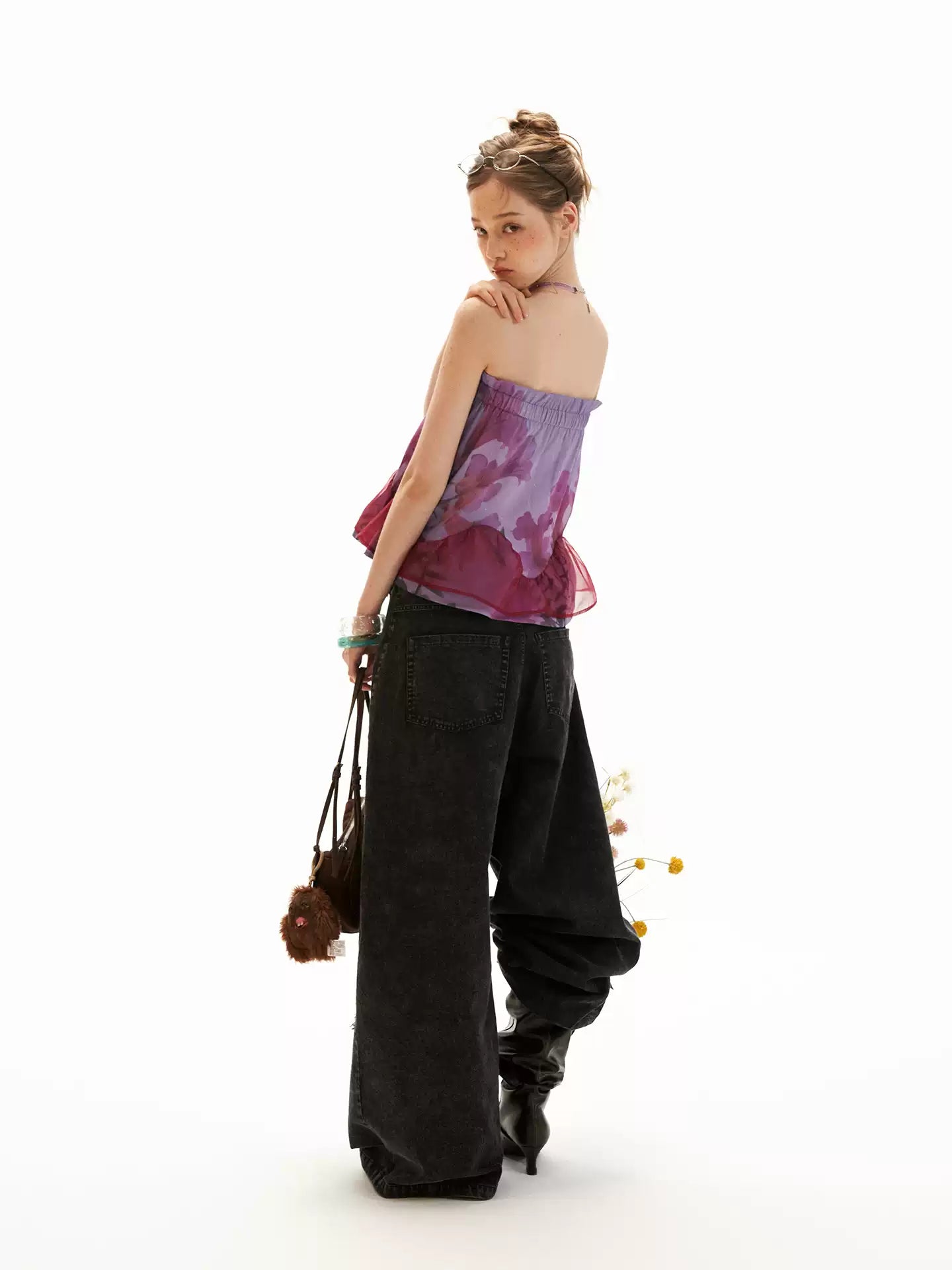 Moonlit Lavender Floral Mesh Tube Top WE929
