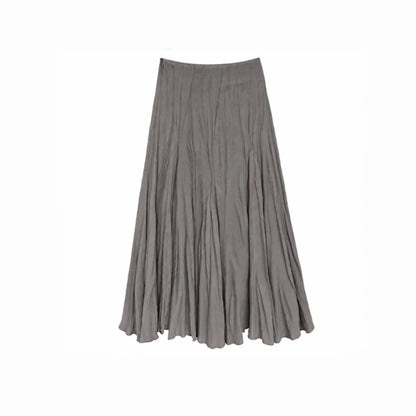 DAILY ARTIST - Dark Gray Textured Pleated A-Line Maxi Skirt