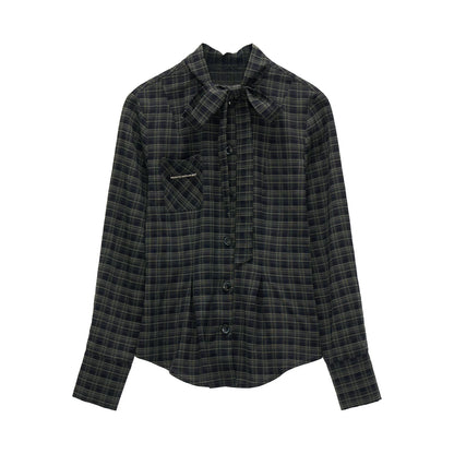 "Retro Prep Mood" Plaid Tie Shirt & Puff Mini Skirt Set WE701