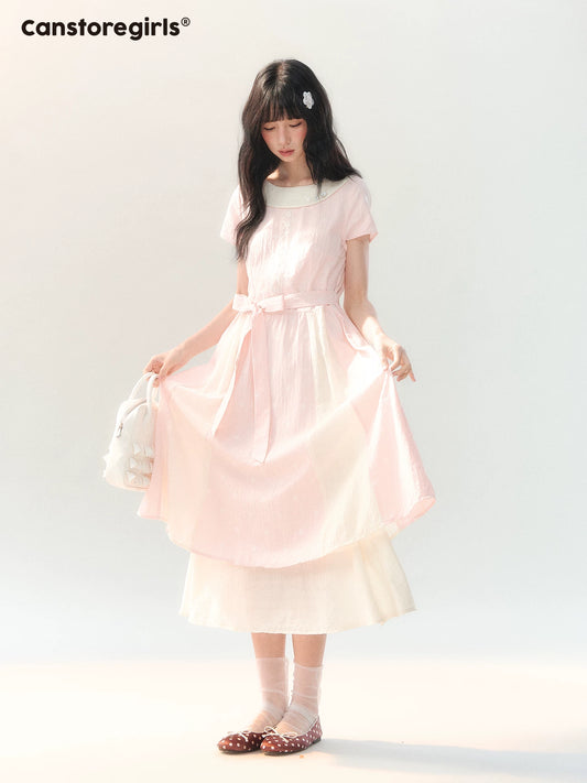 170726C "Sakura Mist Blossom" Pink Floral Doll Collar Dress