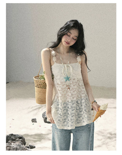 "Morning Mist" Frost White Lace Sheer Cami Top 65123