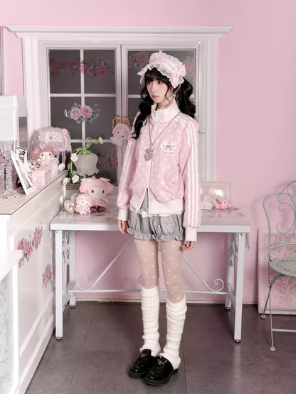 KYOUKO - My Melody Misty Pink Polka Dot Jacket, Gray Bloomers and Pink Lace Skirt Set