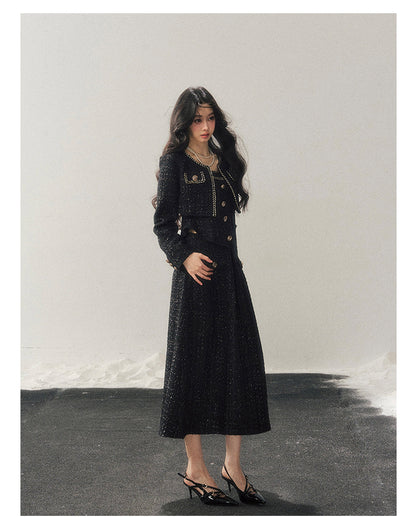 少也眼 "Before the Moon Falls" Bouclé Wool Tweed Set - Black