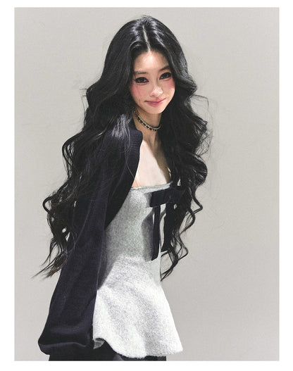 少也眼 "Lingering Warmth" Princess-Style Two-Piece Winter Set - Gray/Black 543545141