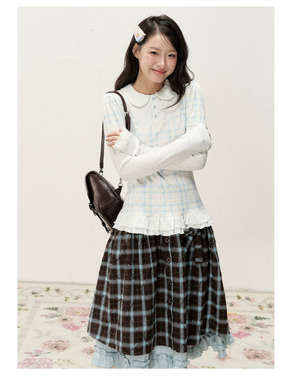 [RF] Star Blue Faux Two-Piece Lace-Trim Blouse with Peter Pan Collar